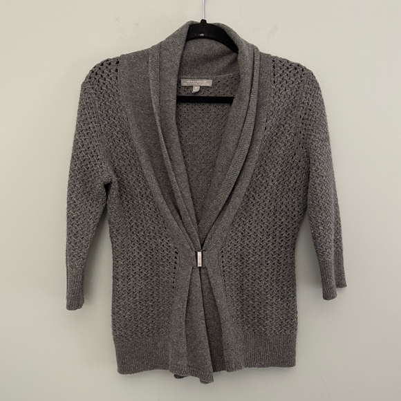 Neiman Marcus Grey Cashmere Buckle Cardigan with Shawl Collar Size M - Picture 1 of 16